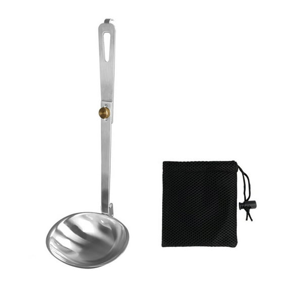 UNTERING Outdoor Camping Tableware Foldable Spoon Soup Ladle Stainless Steel Abrasion-resistant Portable Cooking Spoon Utensil