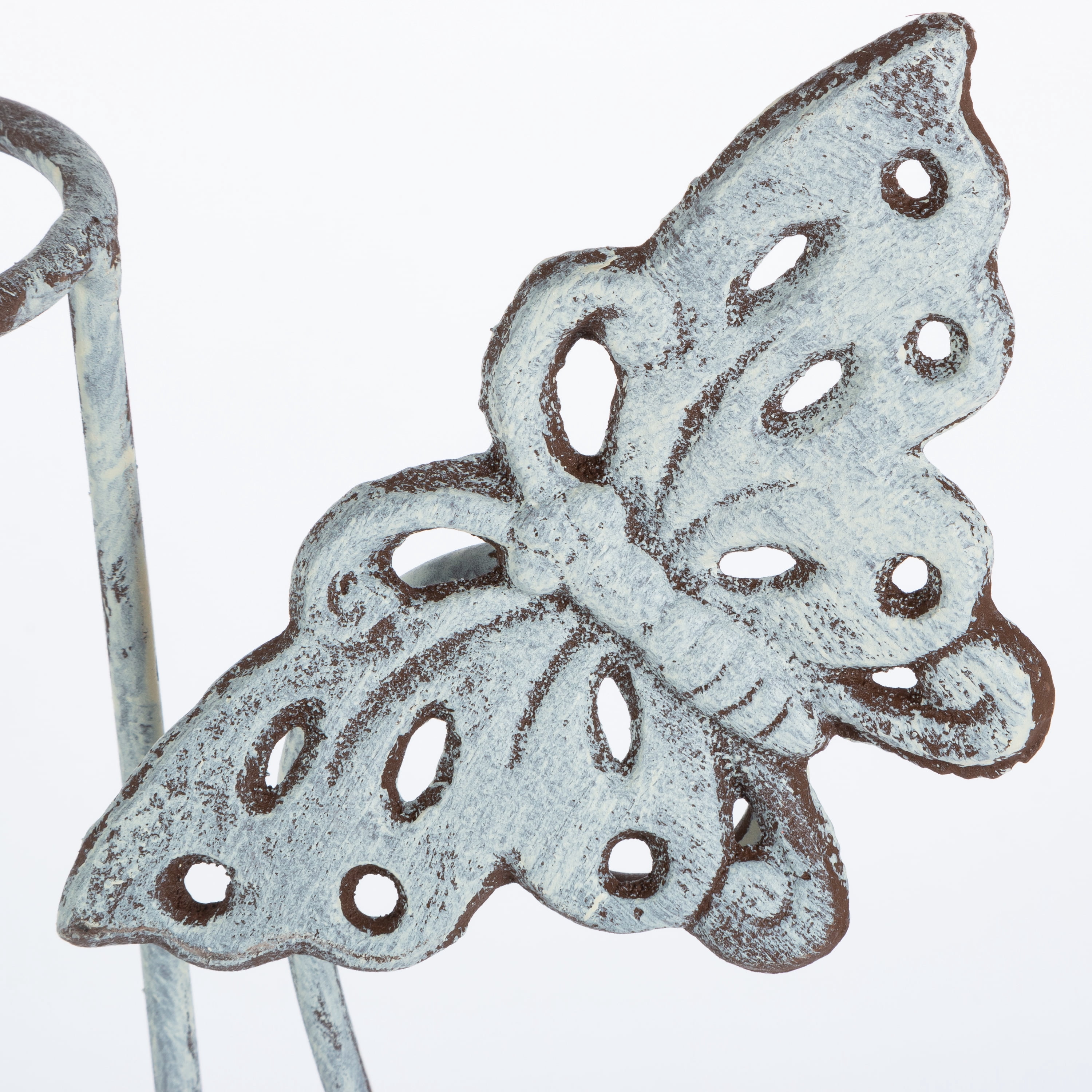 36.5 Inch Metal Garden Butterfly Yard Stake with Rain Gauge