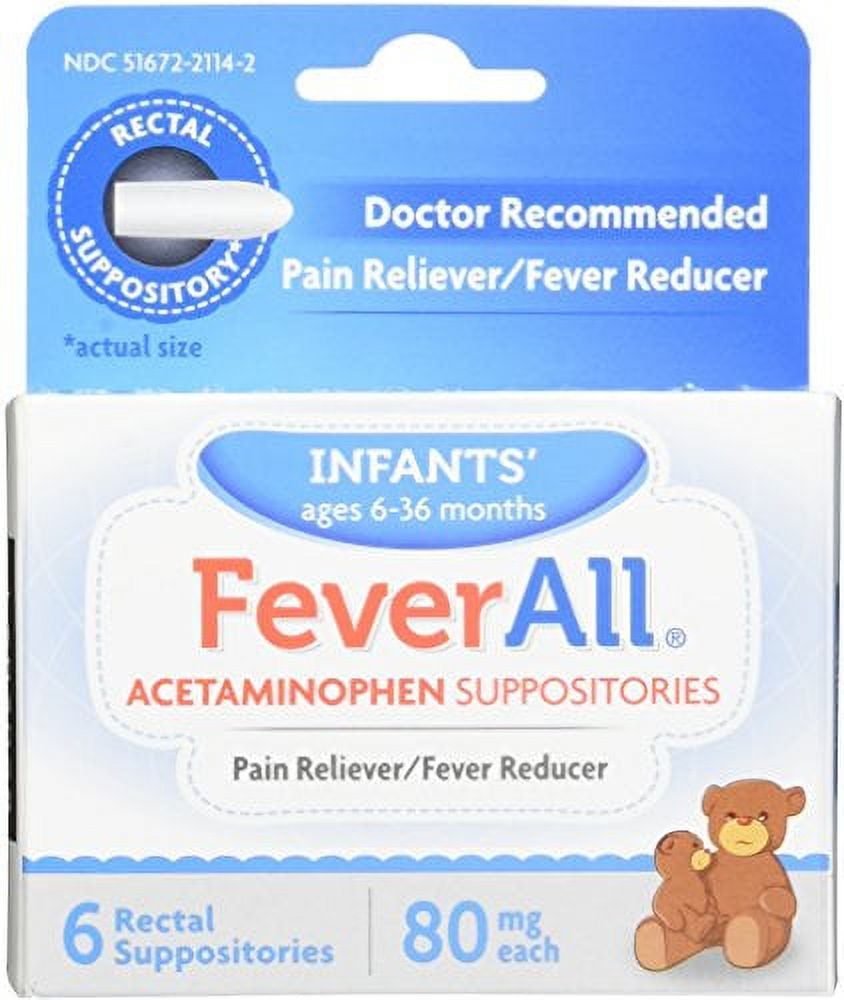 4 Pack FeverAll Infants 6 Rectal Acetaminophen Suppositories 80mg Each