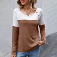 thumbnail image 2 of miqiqism Women's Shirts Trendy Long Sleeve Colorblock Tee Blouses Juniors Comfy Crew Neck Button Detail Tunics Shirt Trendy Slim Fit Tunic Clothes,Brown,Small, 2 of 6