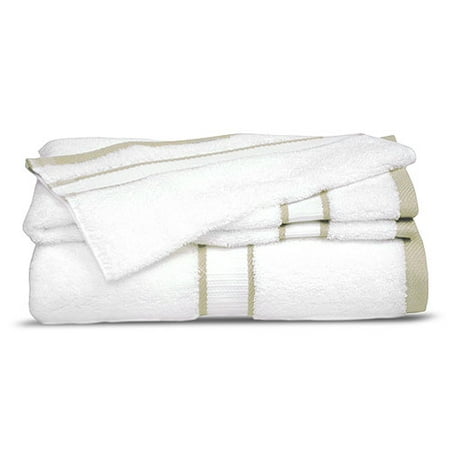 Organic 3- Piece Towel Set, White and Sesame