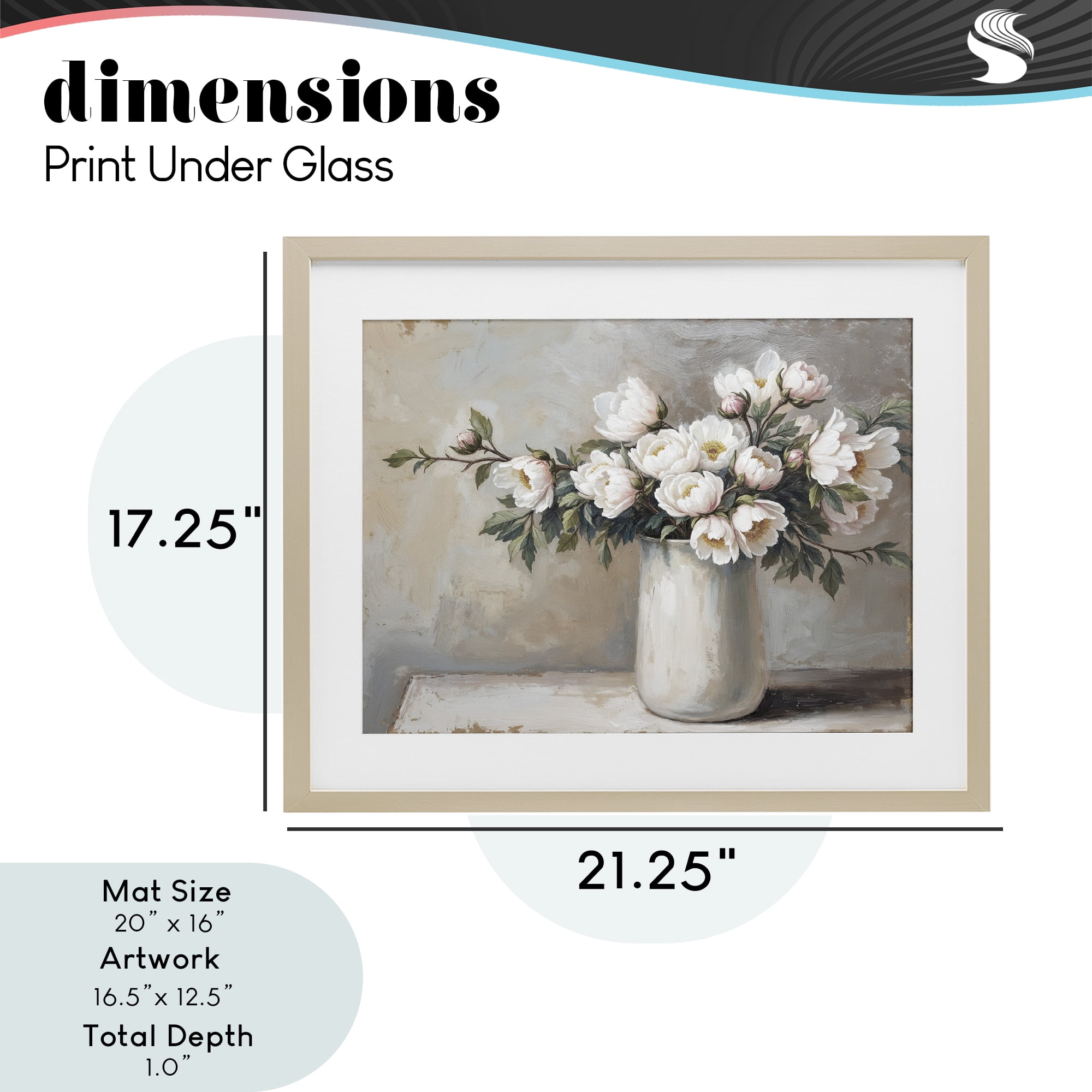 White Flowers in Vase Still Life Birch Framed Print Under Glass, design by Lettered and Lined
