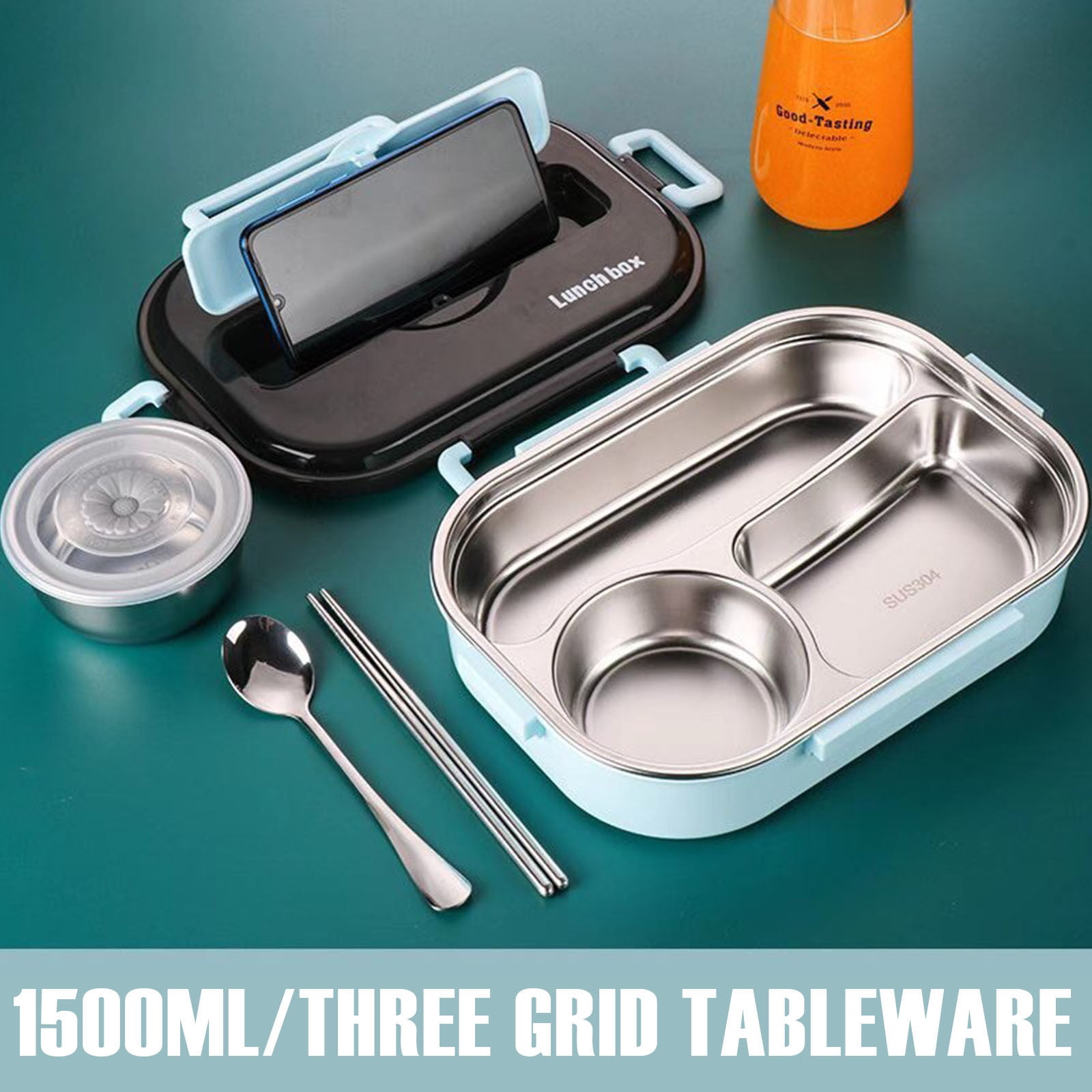 1pc Portable 304 Stainless Steel Lunch Box With Cutlery And Bag, Travel  Soup Bowl With Cover, 1300ml