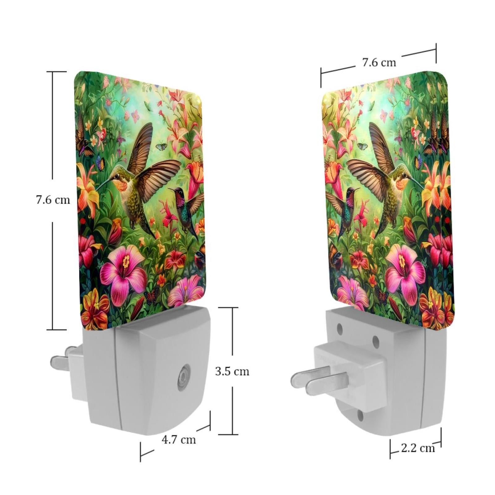 PhooArto Hummingbird and Colorful Floral Plug in LED Night Light Auto Sensor Dusk to Dawn Decorative Night for Bedroom, Bathroom, Kitchen, Hallway, Stairs, Baby's Room, Energy Saving