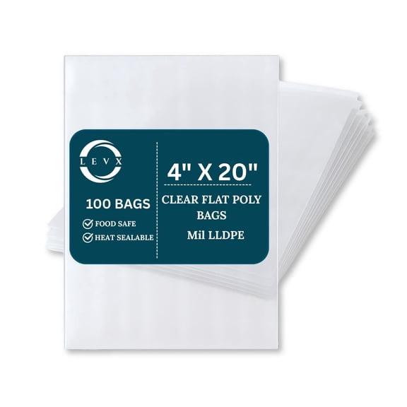 3 MIL Size 4 x 20 LDPE Clear Flat Poly Bag, Open Top Package 100 Bags Durable Low Density Packaging Plastic Bags