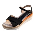 thumbnail image 5 of Rokment Womens Linen Platform Wedge Dressy Sandals Ladies Beach Breathable Open Toe Ankle Strap Espadrilles Chunky High Heels Dress Summer Shoes for Bride Wedding Orange Size 8, 5 of 7