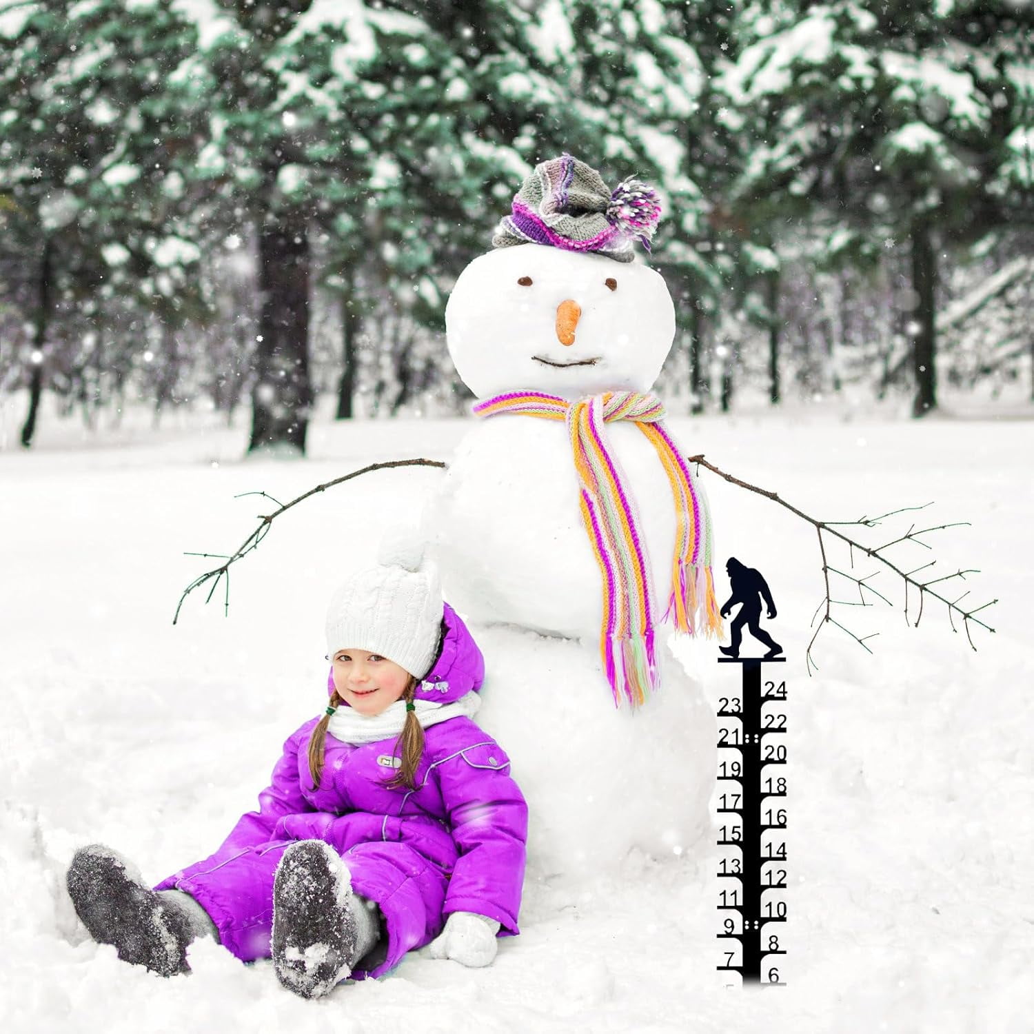 Snow Measuring Stick, 24inch Snow Gauge, Outdoor Measuring Gauge, Metal Detachable Snow Measuring Stick, Rain Gauge Garden Stakes for Yard, Lawn & Garden, Easy to Read