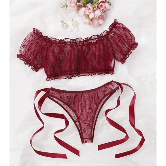 Red Lingerie Ruffle Bralette Set
