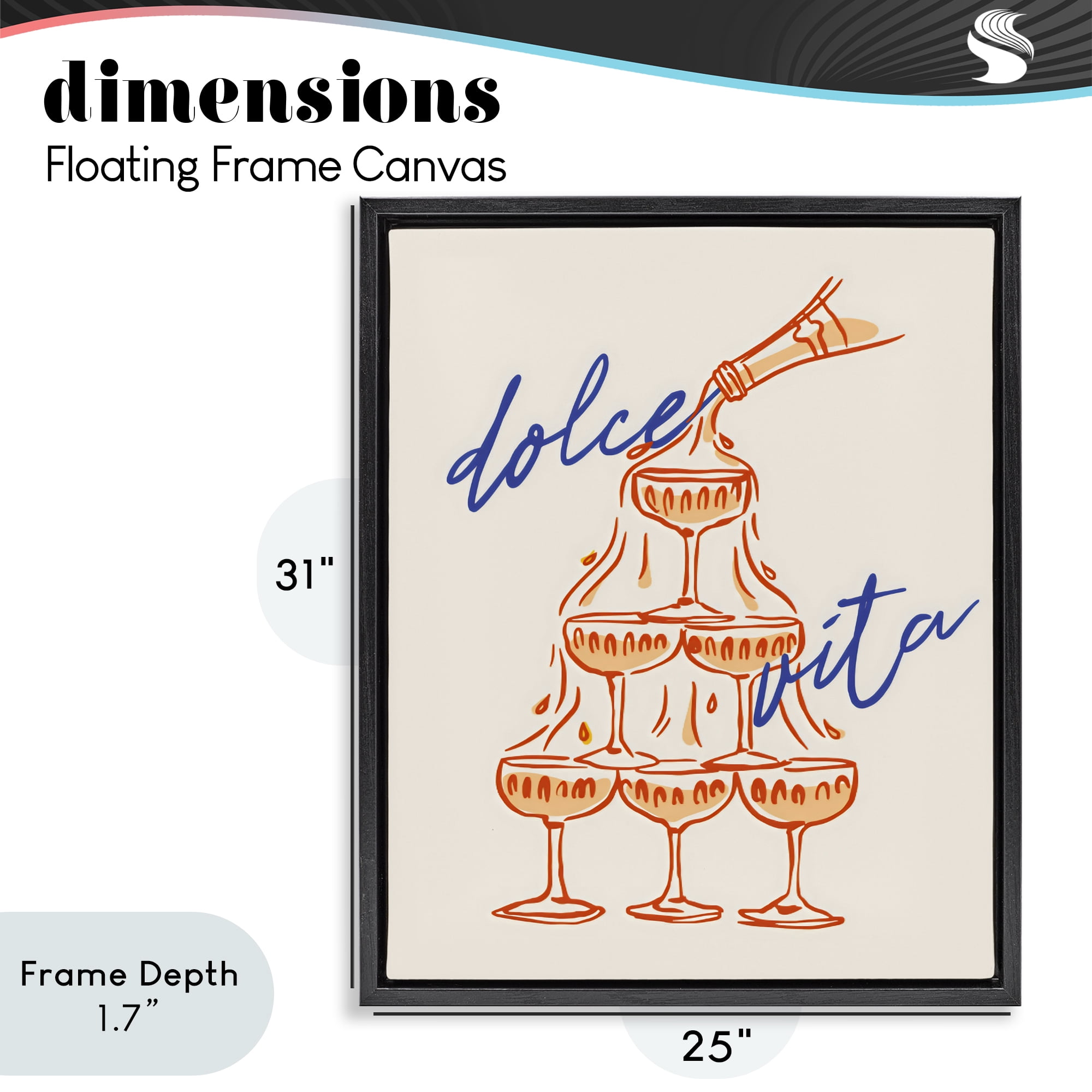 Stupell Industries Dolce Vita Champagne Tower Black Framed Floater Canvas Wall Art, design by The Prints Vibe