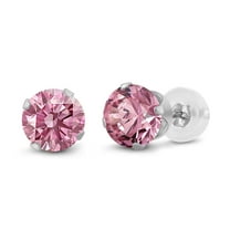Gem Stone King 14K White Gold Pink Lab Grown Diamond Stud Earrings for Women Men (0.50 Cttw, Gemstone April Birthstone, Round 4MM)