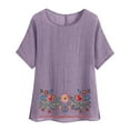 thumbnail image 2 of Fengqque 2025 Linen Blend Women's Fashion Print Raglan Sleeve Crew Neck Loose T-Shirt, 2 of 5