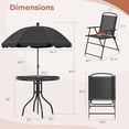 thumbnail image 2 of Pirecart 6Pcs Outdoor Dining Set, Patio Dining Set with 65″ Umbrella, Outdoor Table and Chairs with 31.5″ Round Glass Table, 4 Folding Textilene Chairs, Black, 2 of 9