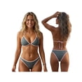 thumbnail image 2 of LMLYSoH Women 2 Pieces Bikini Swimsuits Patchwork Tie-Up Halter Neck Sleeveless Bra Thong Bottoms Beach Bathing Suit Set, 2 of 9