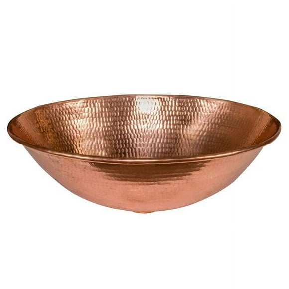 Premier Copper Products VO17WPC 17 in. Oval Wired Rim Vessel Hammered Copper Sink in Polished Copper