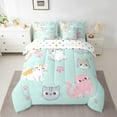 thumbnail image 2 of Erosebridal Cat Bedding Set King Cartoon Cats Comforter Set With Sheets Pillow Covers Cute Pet Animal Pink Cat Paw Bed In A Bag 7 Piece Reversible Colorful Polk Dots Stars Bed Set, 2 of 5