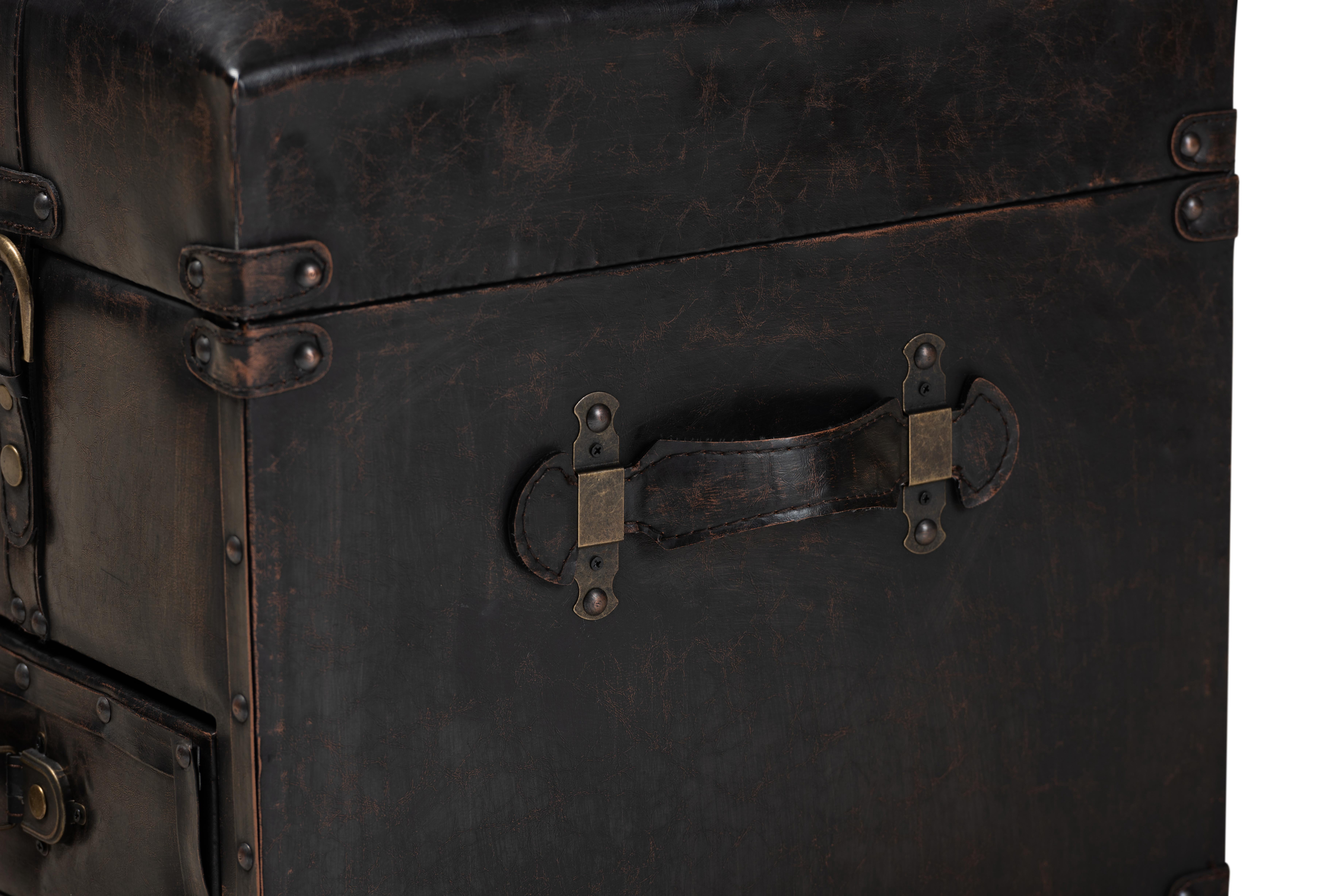 Baxton Studio Callum Modern Transitional Distressed Dark Brown Faux Leather Upholstered 2-Drawer Storage Trunk Ottoman