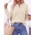 thumbnail image 4 of PRETTYGARDEN Women's Fall Button Up Cozy Pullover Sweaters | Stretchy Soft Knit, Drop Shoulder Long Sleeve Tops, Henley Crewneck Rolled Edge, Dressy Casual Blouses, Trendy Winter Clothes, 4 of 8