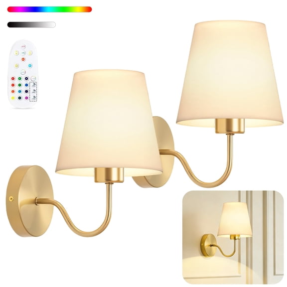 DAYBETTER Battery Operated Wall Sconces Set of 2, 3 ColorTems & RGB Cordless Rechargeable Warm Lights with Remote Control for Home Decor