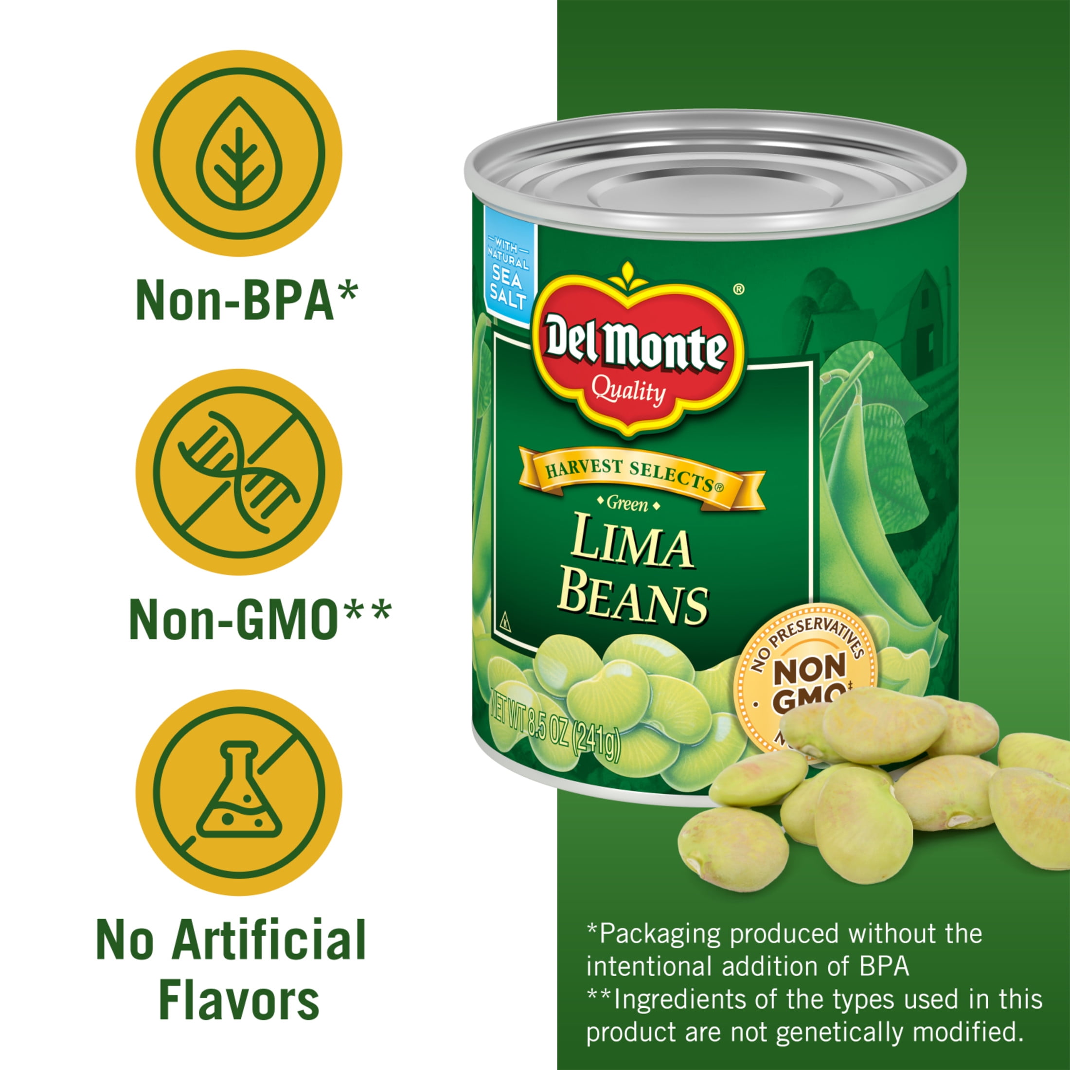 (5 pack) Del Monte Harvest Selects Lima Beans, Canned Vegetables, 8.5 oz Can