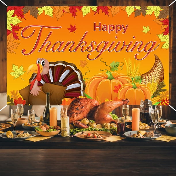 Fiudx Liquidación navideña Fondo de tela con temática de Acción de Gracias Serie naranja y amarilla Cosechas de Acción de Gracias Calabaza Hoja de arce Pavo Decoración de fiesta