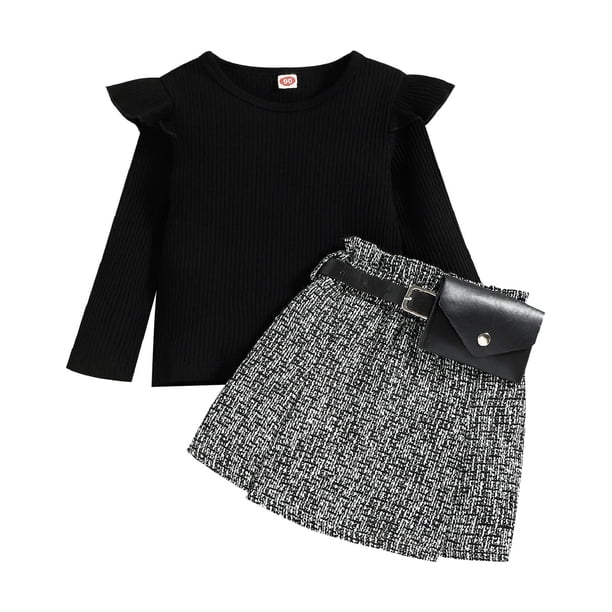 Gibobby Conjunto de pantalones para niños Tops acanalados de manga corta para niñas pequeñas, monos con estampado(Negro, 12-18 Meses )