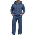 thumbnail image 2 of Xaqiouau Men's Hoodie and Sweatpants Set Casual Solid Color Pullover Top Elastic Waist Joggers with Pockets Long Sleeve Sportswear Outfit Fall Winter Tracksuit Navy L, 2 of 9