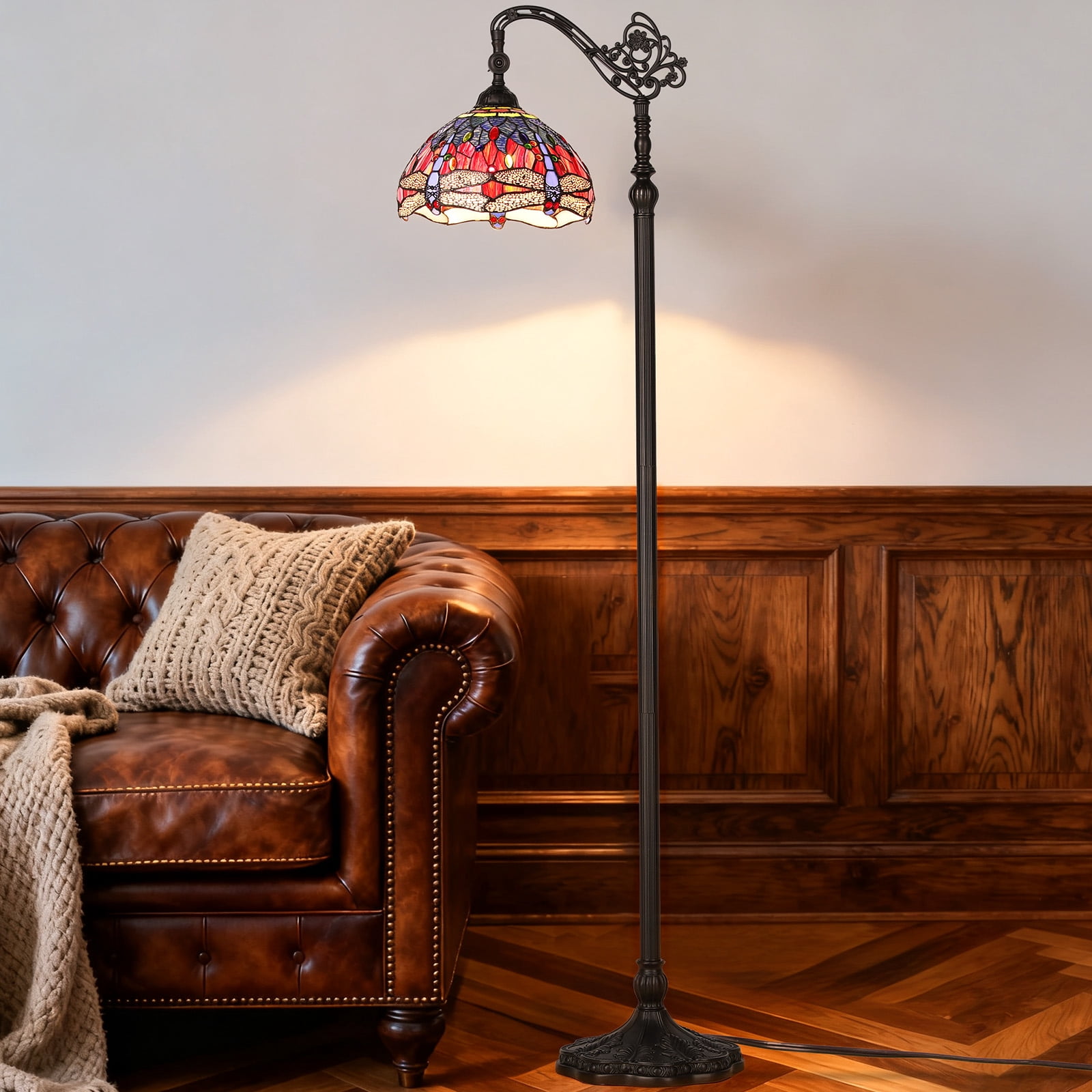 SUNMORY 64.5'' Stained Glass Floor Lamps, Lamps for Bedroom, Standing Floor Lamps for Living Room, Office Dormitory Bar Retro Unique Accent Decor Cottage Village Gift