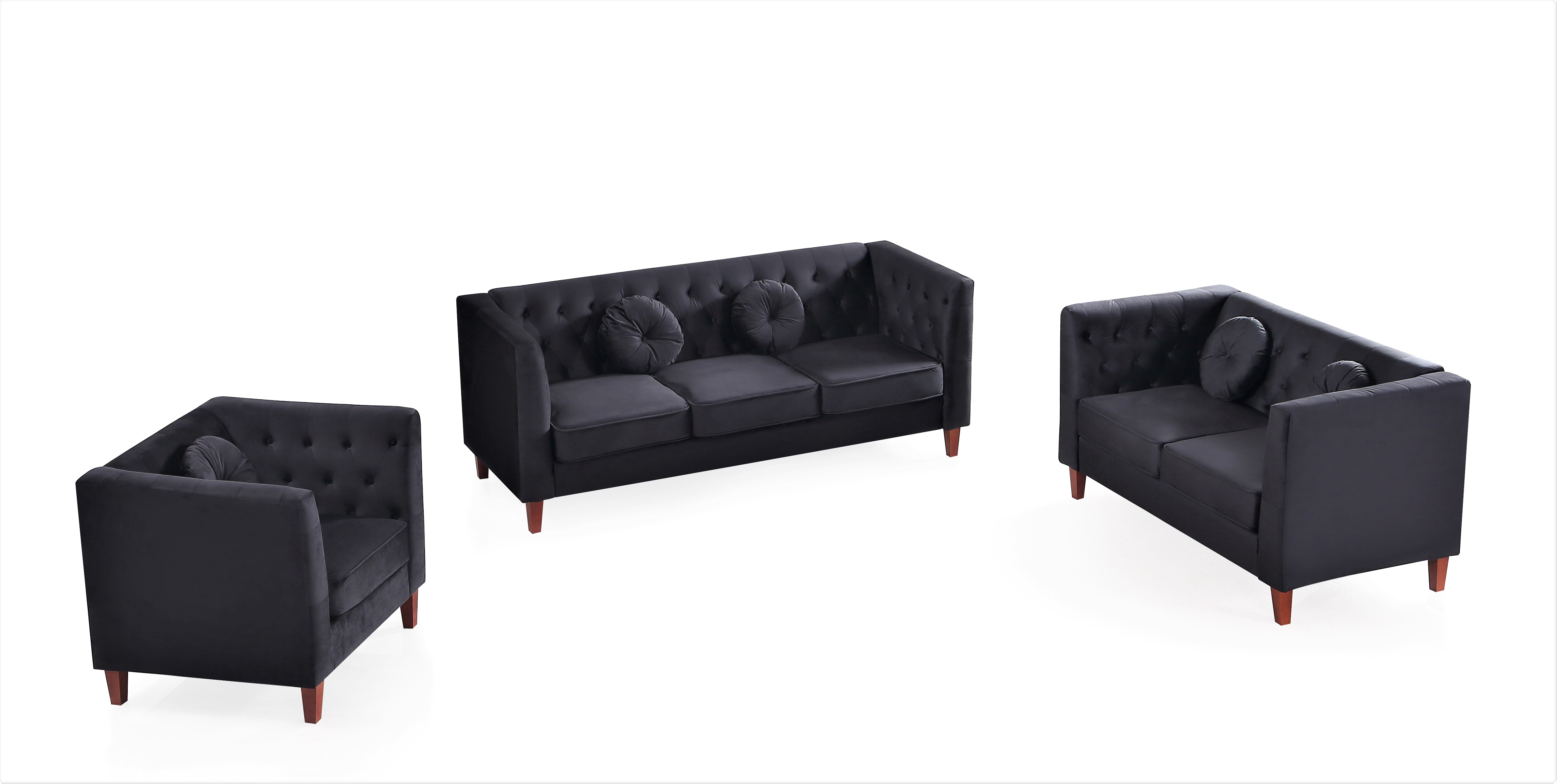 Uspridefurniture Fancher Kittleson Classic 3Pcs Living Room Set,Black Velvet