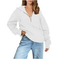 thumbnail image 1 of Dealovy Quarter Zip Front Hoodies for Women Solid Color Raglan Sleeve Loose Fitting Hooded Sweatshirt with Pocket, 1 of 5