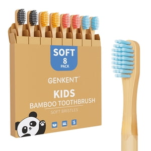 Genkent Kids Bamboo Toothbrushes, 8 Pack Extra Soft