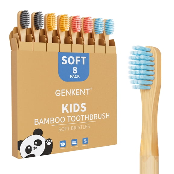 GENKENT Kids Bamboo Toothbrushes, 8 Pack BPA-Free Soft Bristles Toothbrushes for Toddlers and Children with Individually Packaged, Plastic-Free, Compostable Wooden Toothbrushes