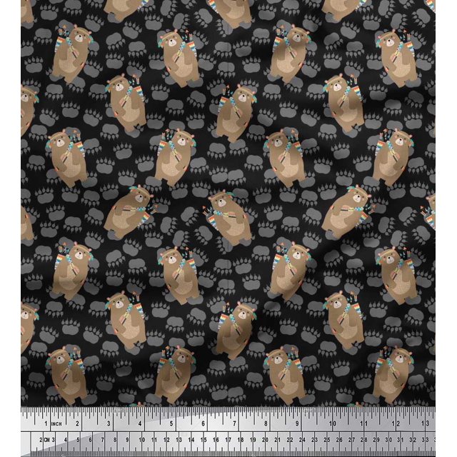 Soimoi polyester Crepe Fabric Footprint,Bear & Arrow African Decor Fabric Printed Yard 42 Inch Wide