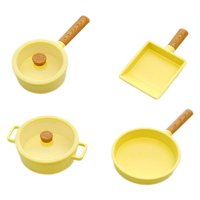 4 ollas de cocina a escala 1/6 para casa de muñecas, decoración para cafetería, bar, cocina de muñecas BJD amarillo
