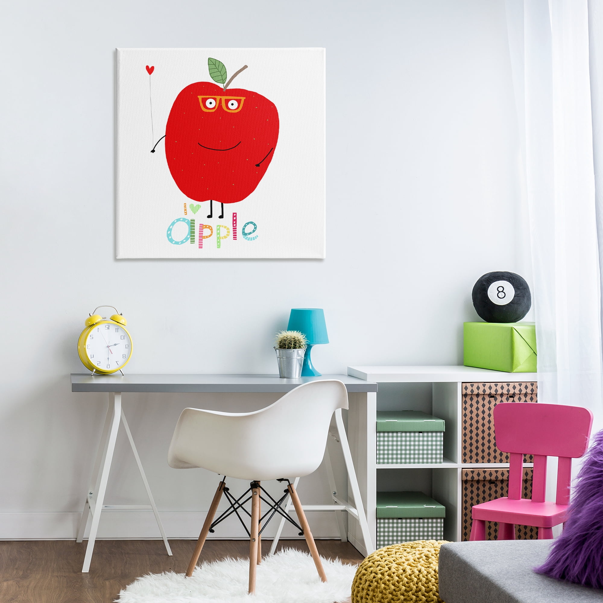 Stupell Industries Fun Smiling Apple Food & Beverage Painting Wrapped Canvas Art Print Wall Art, 30 x 30