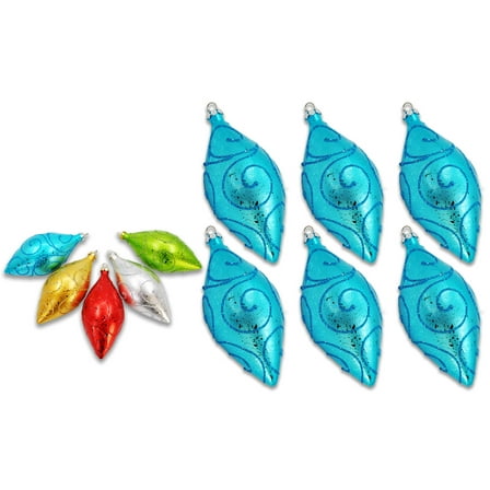 6 Pack 5" Aqua Teardrop Ornament with Aqua Glitter