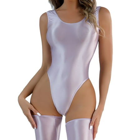 

Yubnlvae Women s Large Oily Silky Shiny T Crotch Bodysuit Transparent Lingerie