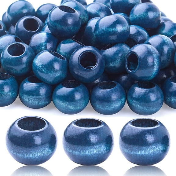 100pcs 20mm Dark Blue Wooden Beads Round Wood Beads with 10mm Large Hole Wooden Macrame Beads Loose Wood Spacer Beads for Jewelry Crafts Making Home Wall Decor