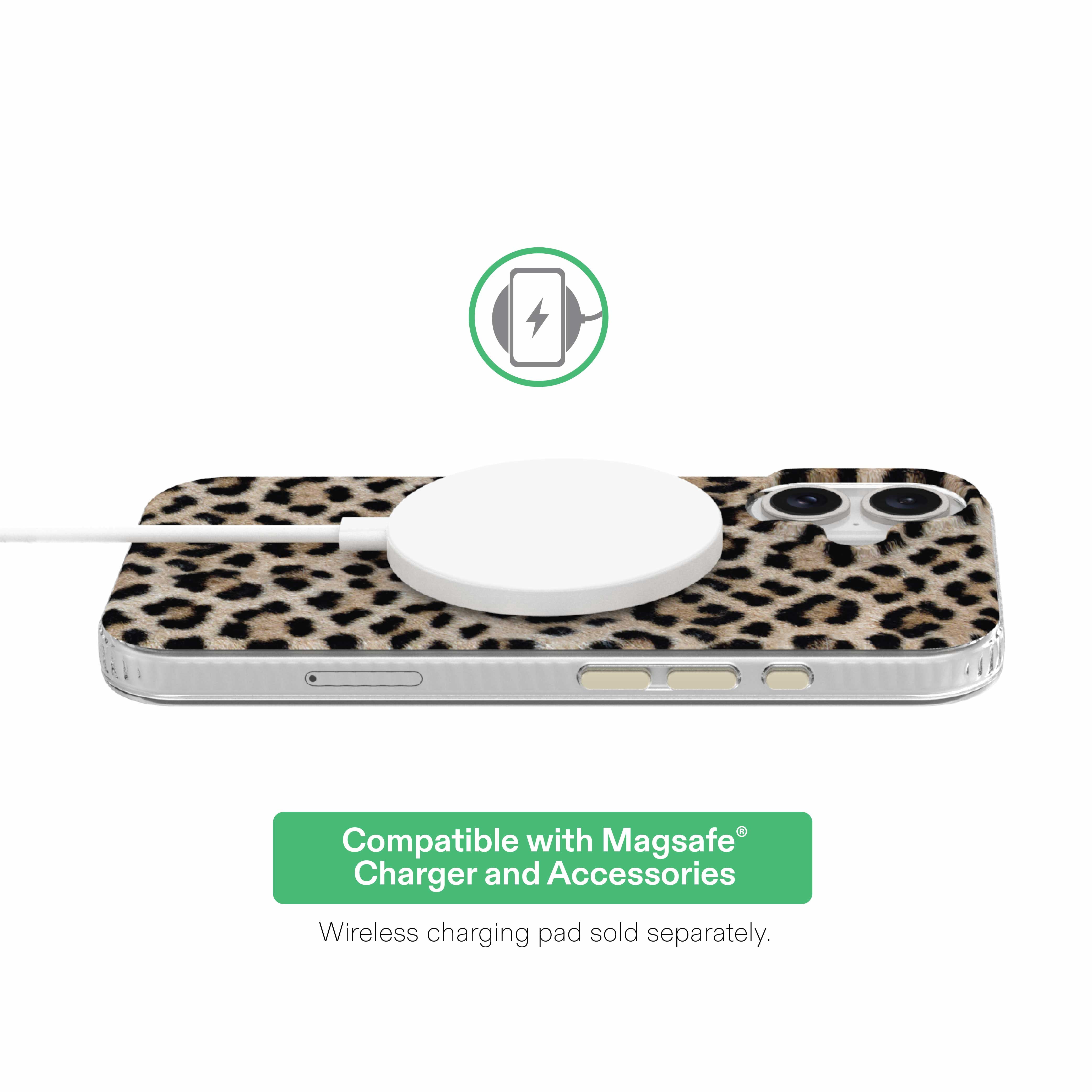 onn Phone Case for iPhone 16, MagSafe Compatible - Cheetah Print