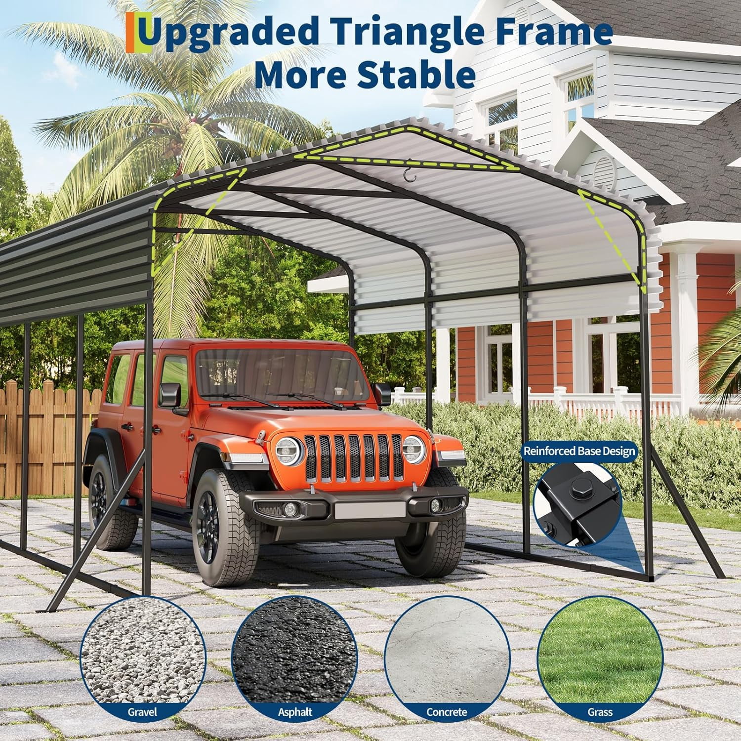 Metal Carport, 10x15 FT Outdoor Carport Canopy with Reinforced Base and Galvanized Steel Roof, Heavy Duty Garage Car Shelter Shade for SUV, Truck, Boats