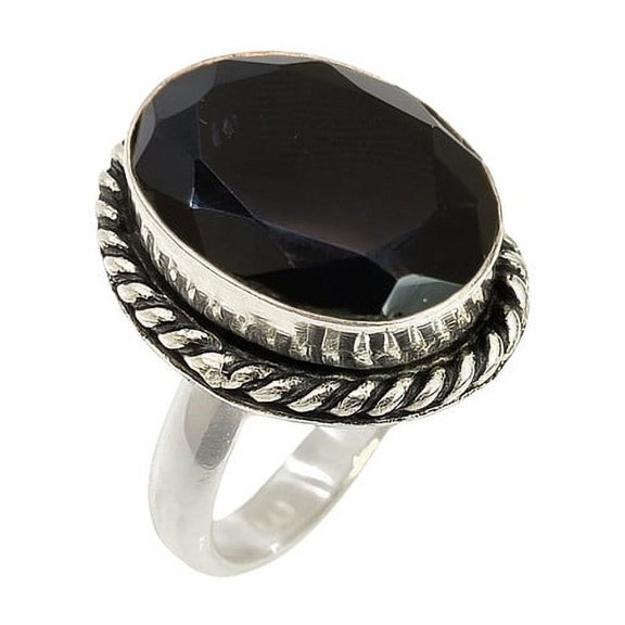 Black Onyx Gemstone Ring for Women Sterling Silver Handmade Jewelry Oval Cut Stone Healing Crystal Statement Ring Size US 4
