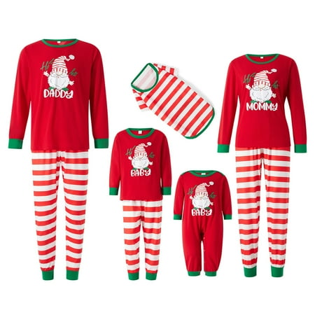 

Christmas Pajamas for Family Matching Pjs Sets Santa Top and Striped Pants Jammies Pajamas for Family Women Men Kids Dog