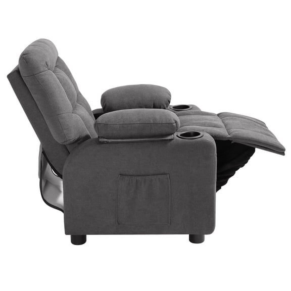 Kids Recliner Chair Toddler Lounger with Cup Holders Pockets 107 to 126 Degree Adjustable Back Breathable Polyester Reclining Sofa Gray