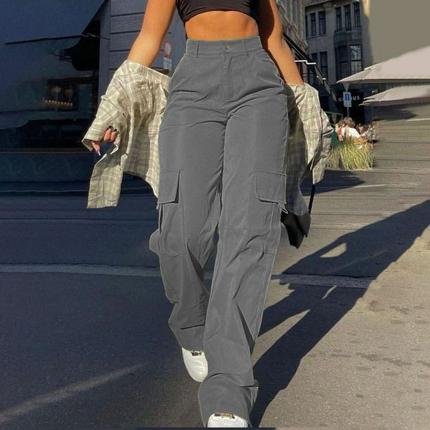 Lig. wide cargo pants / gray 美品 Grey Cargo Pants Female Summer Casual Original Retro Multi