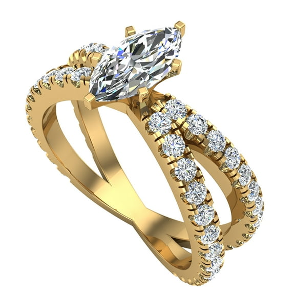 GIA Certified Marquise Cut Diamond Engagement Ring for Women X Cross Split Shank 1.75 CT TW 18K Gold (D-E,VVS1)