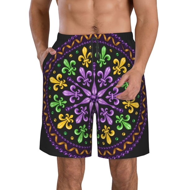 Balery Mardi Gras5 Traje de Baño Estilo Hawaiano para Hombre, Shorts de Secado Rápido con Bolsillos-X-Large