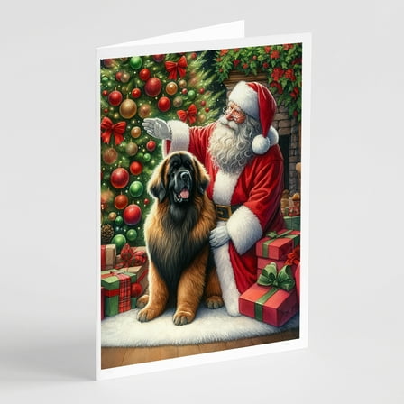 Leonberger and Santa Claus Greeting Cards Pack of 8 7 in x 5 in