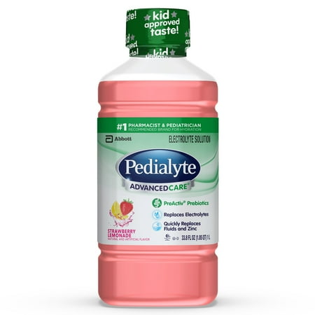 Pedialyte AdvancedCare Electrolyte Solution with PreActiv Prebiotics, Hydration Drink, Strawberry Lemonade, 1 Liter, 4