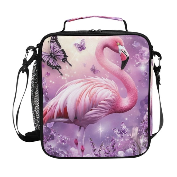 ALAZA Flamingo Butterfly Glitter Lunch Box Insulated Lunch Bag Reusable Thermal Cooler Tote School Picnic