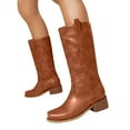 thumbnail image 1 of Dakaela Knee High Boots for Women Square Toe Western Cowboy Boot Chunky Block Heel Wide Calf Riding Tall Boots Red Size 8.5, 1 of 8