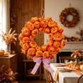thumbnail image 5 of Cadancy Artificial Pumpkin Wreath Fall Harvest Front Door Hanging Bow Knot Thanksgiving Halloween Seasonal Home Decoration Outdoor Indoor Autumn Farmhouse Porch Wall Decor, 5 of 7